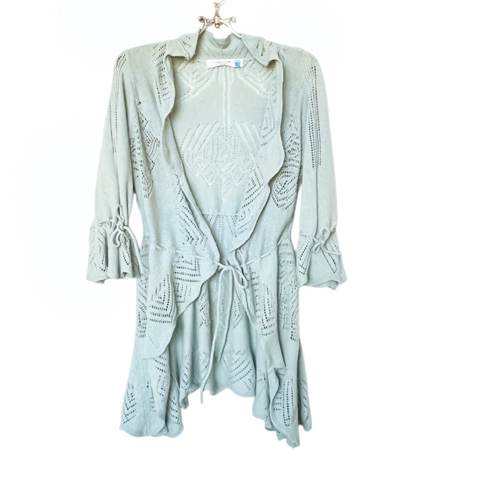 ANTHROPOLOGIE Sparrow Wrap Cardigan Sage Green Open Weave Size Large